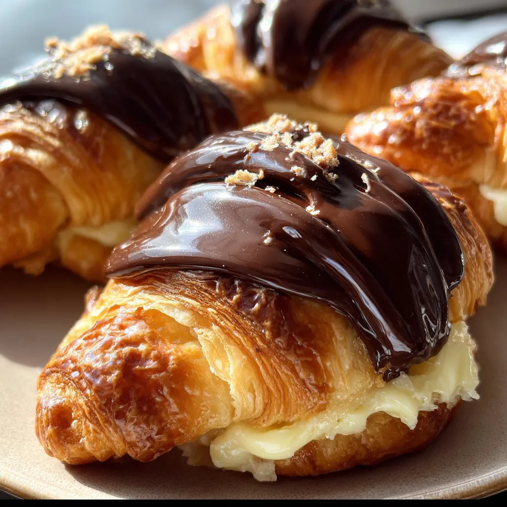 Decadent Boston Cream Pie Croissants with Vanilla Pastry Cream and Rich Chocolate Glaze - tertiary view